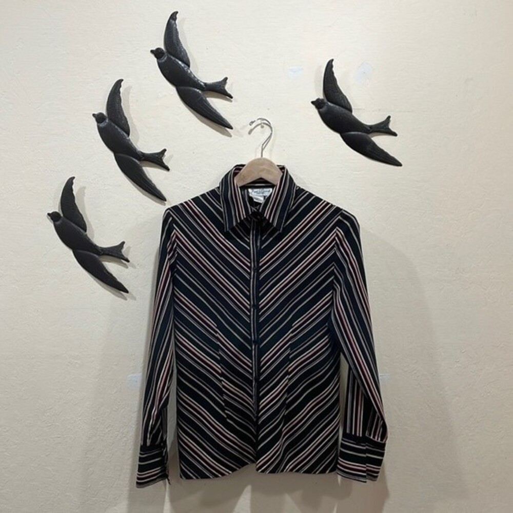 Vintage Fred David 70's Striped Stretch Shirt Turn Back French Cuffs - Size M